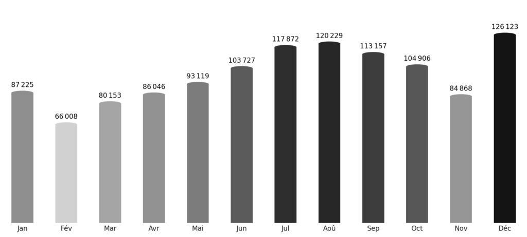 Affluence touristique mois par mois Botswana
