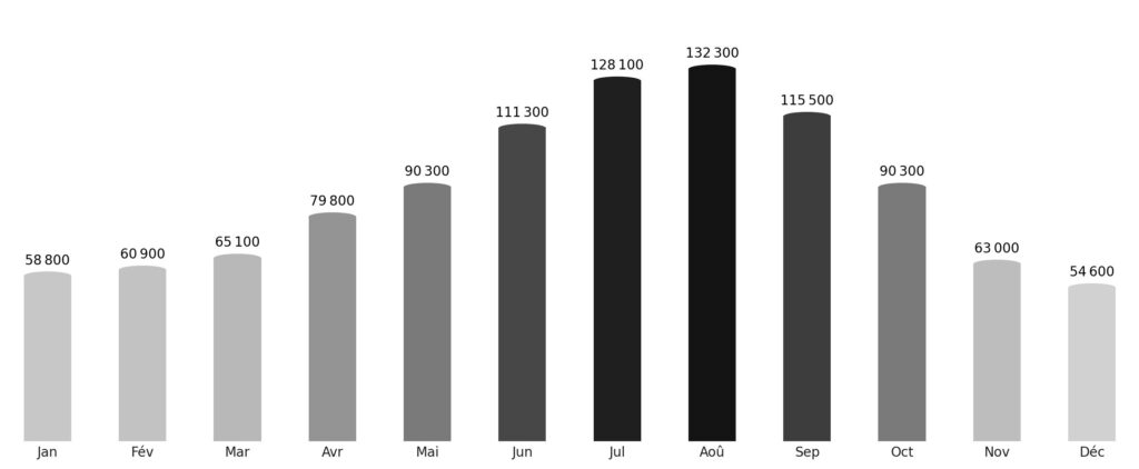 Affluence touristique mois par mois Fidji