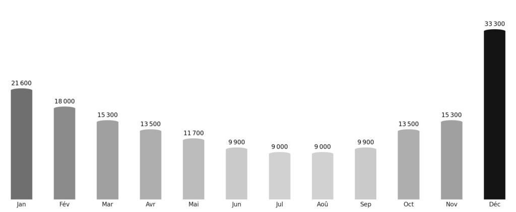Affluence touristique mois par mois Mali