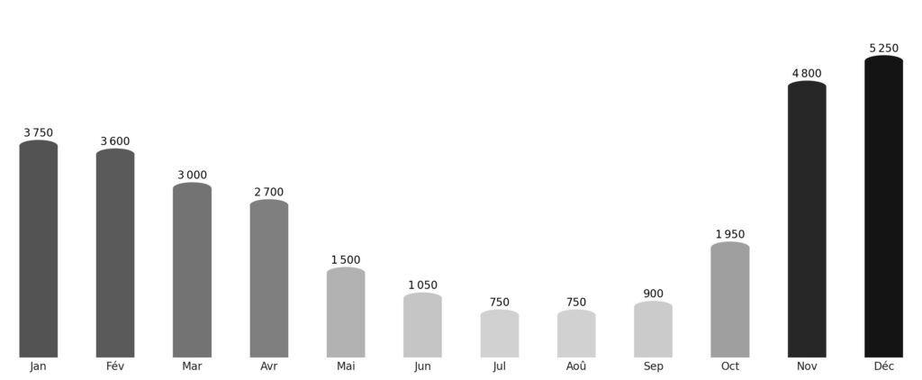 Affluence touristique mois par mois Mauritanie