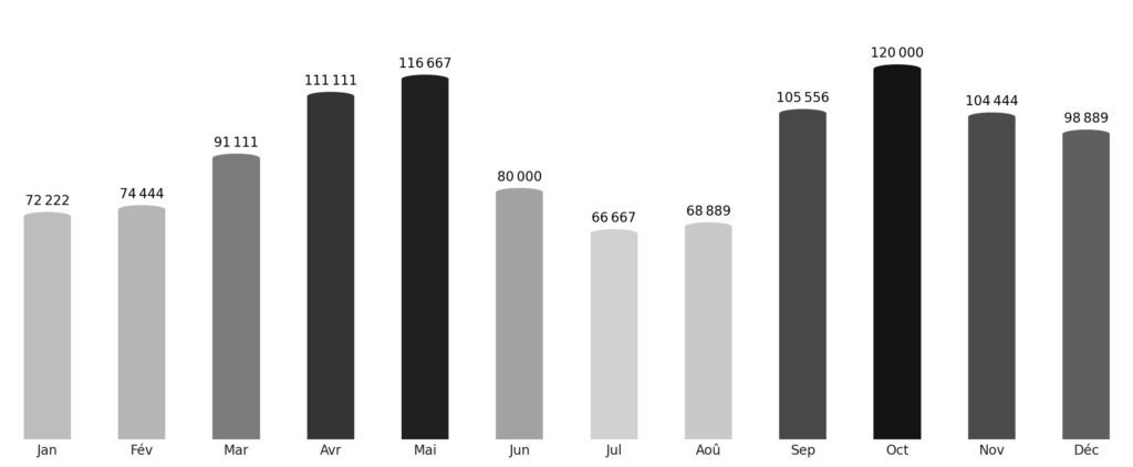 Affluence touristique mois par mois Palestine