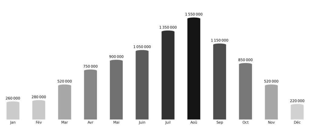 Affluence touristique mois par mois Tunisie