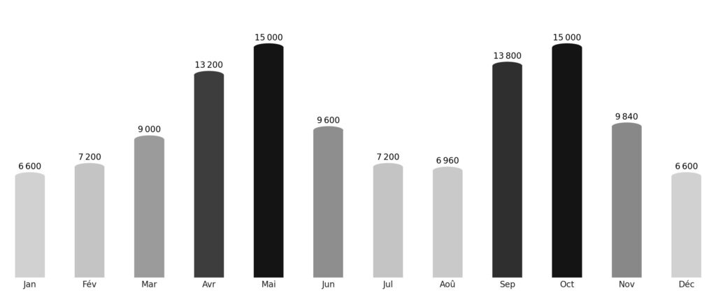 Affluence touristique mois par mois Turkménistan