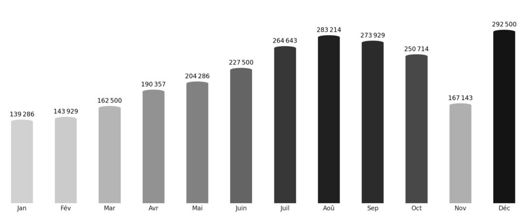 Affluence touristique mois par mois Zimbabwe